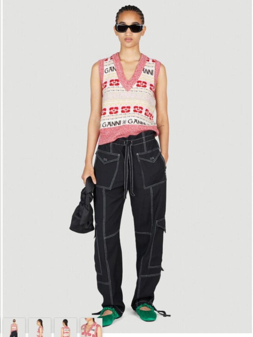 Ganni Women's Black contrast stitch cargo pants